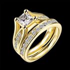 2 10 Ct Princess Cut Stainless Steel Set Ring 14k Gold Plated Wedding Women B438