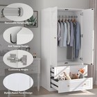 Bedroom Armoire Wardrobe Storage Closet Cabinet W  Clothing Rod 4-door 2 Drawers