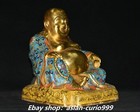 10 2  China Pure Bronze Gilt Cloisonne Enamel Happy Laugh Maitreya Buddha Statue