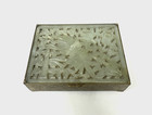 Vtg Small Chinese White Jade Floral Engraved Brass Cigarette Box Glass Has Crack
