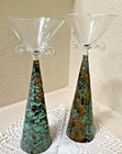 Rare Boda Horak Postmodern    stela    Martini Glasses     Copper Patina Base