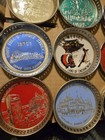Vintage Mid Century Japan Metal  Souvenir Coaster Set Of 16 Various Places