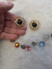 Vtg Nos Gold Tone Pierced Round Multiple Color Changeable Earrings