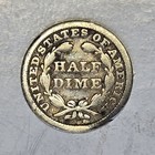 1849 Seated Liberty Half Dime- 90  Silver - Bent Coin - Free Shipping 