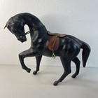 2 Leather Wrapped Horse Figurine Statues Made In India Vintage 12 