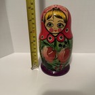Vintage Hand Painted Red  Wooden Russian Nesting Dolls 5 Pc Set
