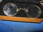 Antique Gold Filled Pince Nez With Chain   Hair Pin In Nice Hard Case