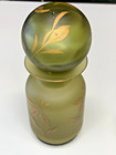 Vintage Green Satin Glass Vanity Set     Powder Jar   Perfume Bottle Hand Painted