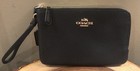 New Coach Pebble Leather Double Corner Zip Wristlet- Black Style -f87590