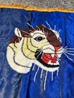 Vtg Vietnam War Silk Souvenir Embroidered Tiger Wall Hanging Royal Blue Decor