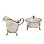 Traditional Style Silver Plate Footed Vintage Cream   Sugar Set Worn Distressed