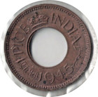 1945 India 1 One Pice  Flat Crown Calcutta 