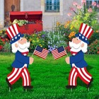 2pc Outdoor Yard Signs Independence Day Lawn Uncle Sam Led Decorations Fourth   
