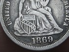 1869 P Seated Liberty Silver Dime- Philadelphia  Vf Details