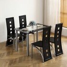 5 Pcs set Dining Table chairs Kitchen Room Tempered Glass Black silvery New