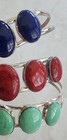 Vintage Sterling Silver Set Of 3 Stone Bangle Bracelets Signed Dt
