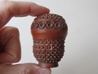 2 Finely Carved   Pierced Wood Sewing Needle Cases - Egg   Acorn -- 19th Century