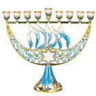 Hand Painted Enamel Menorah Candelabra W  Star Of David   Hebrew Hanukkah Design