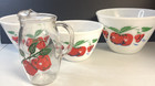 Fire-king Apple Mixing Bowl Set   Pitcher Anchor Hocking Milk Glass