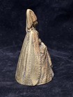 Vintage Brass English Dinner Bell Figural Victorian Woman Queen Flower Dress U5