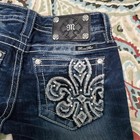 Miss Me Women s Dark Wash Mid Rise Bootcut  fleur De Lis  Stretch Denim Jeans
