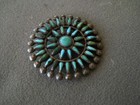 Old Native American Zuni Turquoise Petit Point Cluster Sterlin Silver Pin Brooch