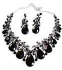 Necklace Earring Set Rhinestone Austrian Crystal Black Pageant Prom Jewelry
