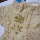Vintage 1960s Yellow Dress Lace Embroidery Short Sleeve Girl Sz 14 Dressy