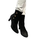 Chanel Vintage Cc Logo Turnlock Ankle Boots Heels  36 5 Black Suede Leather