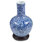 Us Seller - Blue White Chinese Porcelain Tianqiuping Vase Phoenix Flower Motif
