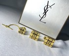Auth Yves Saint Laurent Cufflinks Titanic Pin Brooch Ysl Logo Gold   Black   box
