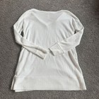 Zenana Outfitters Women   s L White Waffle Knit V-neck Long Sleeve Top Buttons