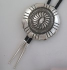 Large High Quality Sterling Silver Stamped Domed Concho Style Bolo Tie