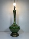 Vintage 1960 s Mcm Green Brown Ceramic Drip Glaze Table Lamp Large Art Pottery