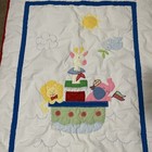 Vintage Baby Togs Quilt Red Blanket Giraffe Lion   Elephant Pastel 45  X 35 