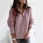 Womens Knitted Long Sleeve Tops Pullover Ladies Zip V Neck Loose Jumper Sweater