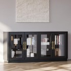 63 Inch Buffet Cabinet With Storage 4 Glass Doors Modern Black Dining Room