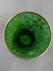 Vintage Bohemian Green Glass W  Gold Inlay 5 3 4    Bud Flower Base