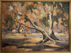 Ruth Larimer California Impressionist Antique Autumn Landscape Cabin Painting