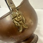Vintage Brass   Copper Coal Scuttle Bucket Porcelain Delft Blue Handle Lion Head