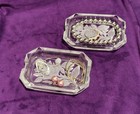 Vtg Crystal Clear Glass Individual Etched Rose Ashtrays Czechoslovakia 