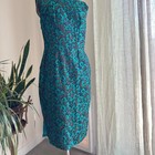 Vintage Women   s Medium Dress Teal Brocade Sleeveless Dress Mandarin Collar