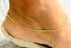 925 Solid Sterling Silver   Gold Plated 1 7mm Cuban Chain Anklet 10  Long- Ea40