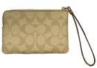 New Coach Corner Zip Wristlet In Signature Canvas Lt Khaki lt Saddle Cs602 Nwt