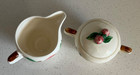 Ceramic Sugar Bowl And Creamer Dish Floral Rose Pattern Double Handled Lidded
