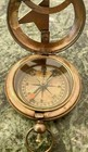 Antique Brass Pocket Sundial Vintage Compass New Push Button Full Brass