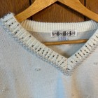 Vintage O H L Beaded V Neck Sweater Ivory Acrylic Blend Womens Size Medium