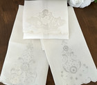 Vtg 3 White Cotton Linen Tea Towels Floral Madeira Hand Embroidery 11   x 16  New