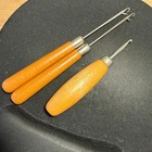Vtg Wood Handle 2 Hinged Latch Hook Tools  1 Susan Bates Crocheted Rug Hook Tool