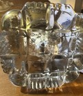 Antique Glass   Brass Inkwell  Vintage Faceted Cube Design  Hinged Lid  3 25h   